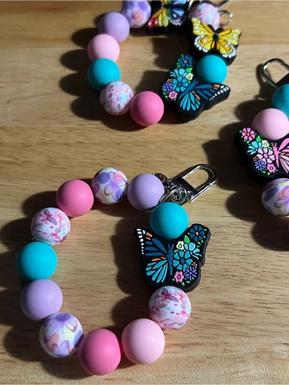 Kids Butterfly Beaded Pacifier Clip - Pink, Purple & Teal B193